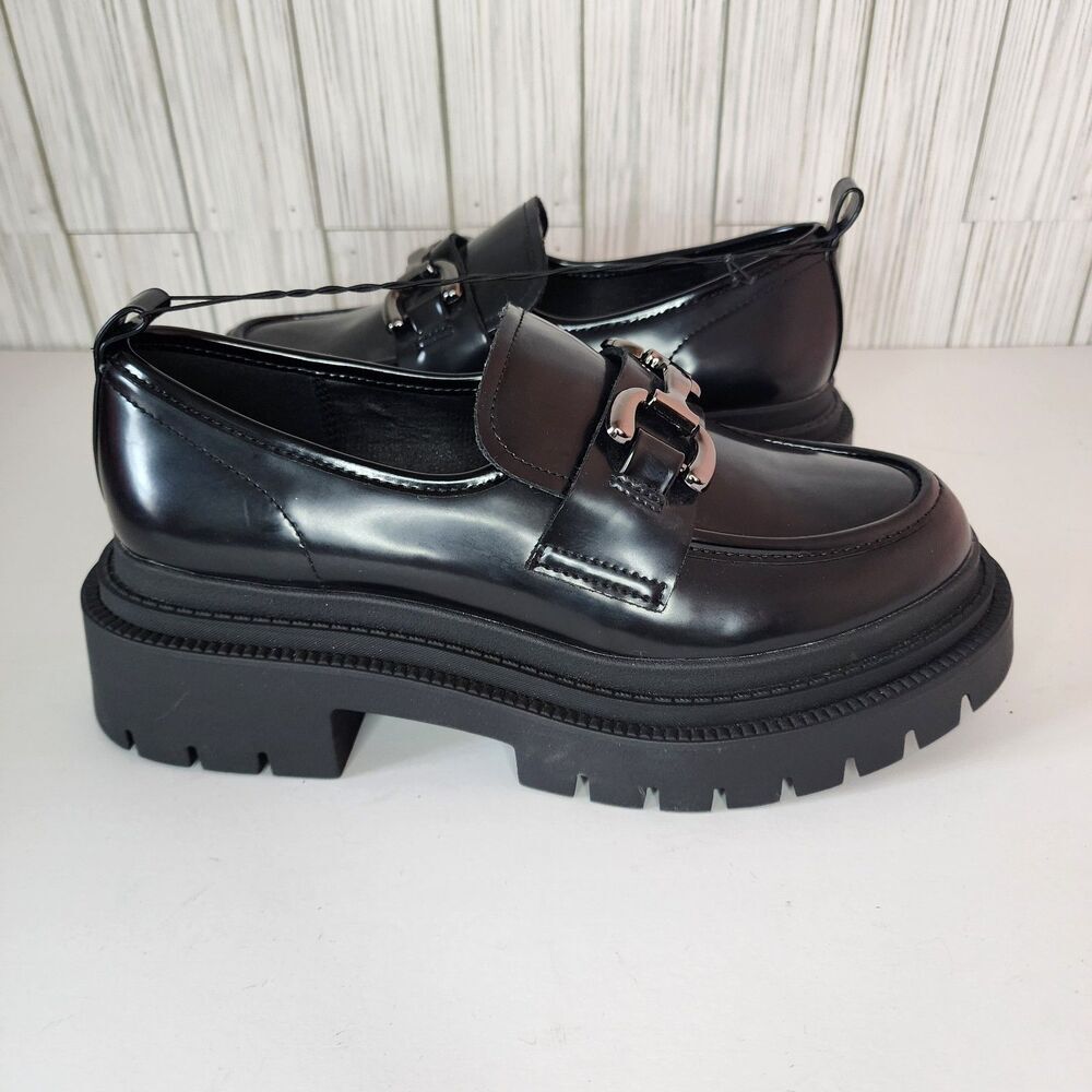 *New* Women's Black Madden Girl Malone Chunky Platform Loafers Size 8